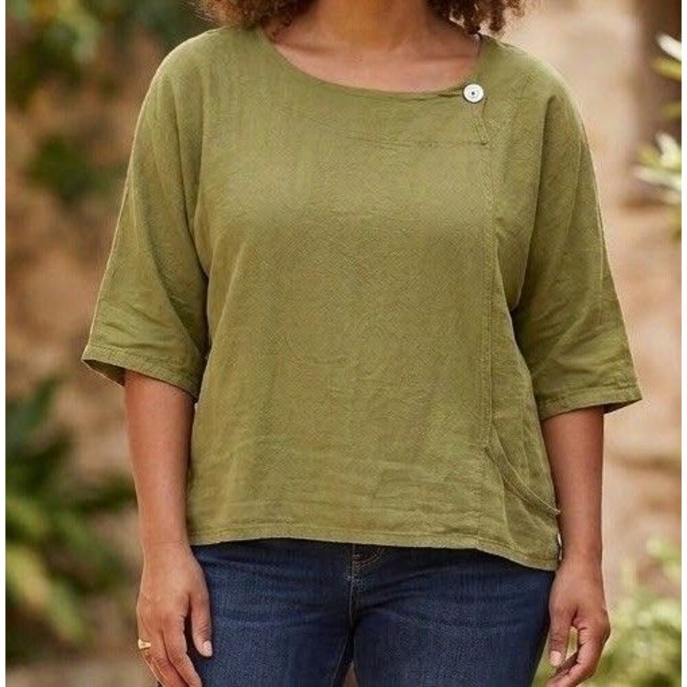 Oh My Gauze! Athena Shirt Sz 2X 100% Cotton Gauze Blouse Green Minimal Lagenlook
